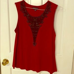 Red swing tank with leather and bead detail